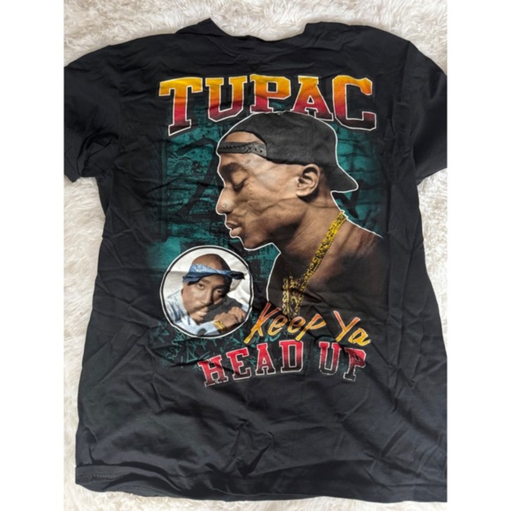 2Pac Graphic T-Shirt Keep Ya Head Up Black‎ Hip Hop Rap Tee Medium
